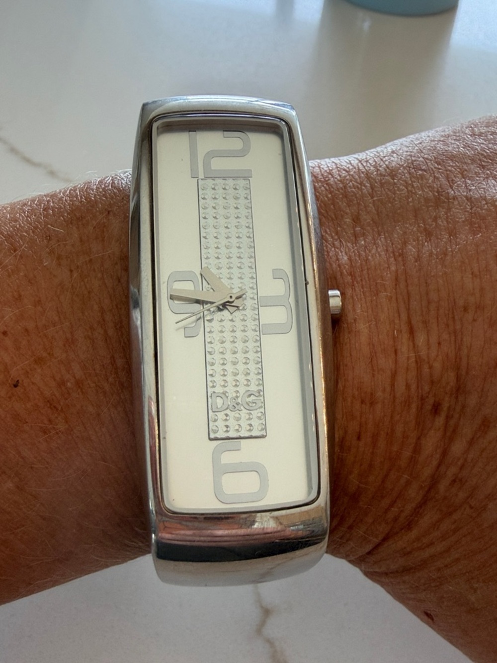 D&G Silver Rectangular Crystal-Accented Bangle Watch